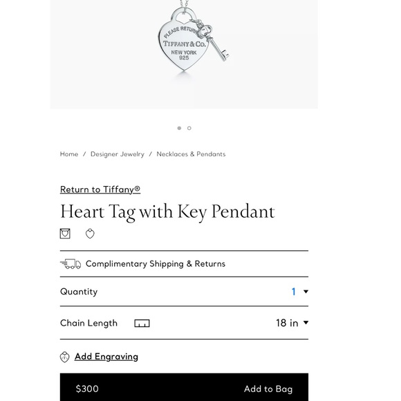 🩵 TIFFANY & CO 🩵 RETURN TIFFANY HEART KEY PENDANT NECKLACE WITH CHAIN 16in - Picture 9 of 9